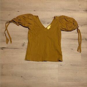 Anthropologie Mustard Puff Sleeve Blouse